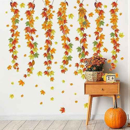3 Sheets Maple Leaves Vine Wall Sticker Fall Leaf Wall Decal Removable Peel and Stick Autumn Wall Art Decor for Sofa Background Baby Bedroom Nursery Room Decorations