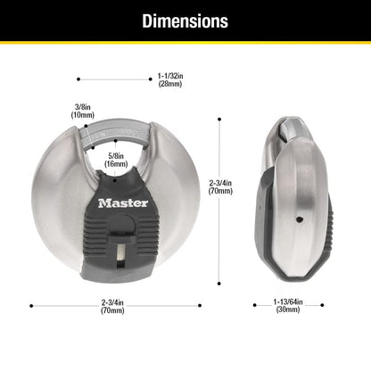 MASTERLOCK M40XKADCCSEN 70mm Disc Padlock, 2-3/4"