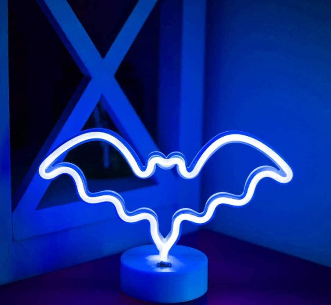 OHLGT LED Neon Light, Neon Sign Bat Lamp with Base, Battery and USB Operated Neon Decorative Lights for Halloween, Christmas, New Years, Party, Bar, Home, Bedroom (Blue)