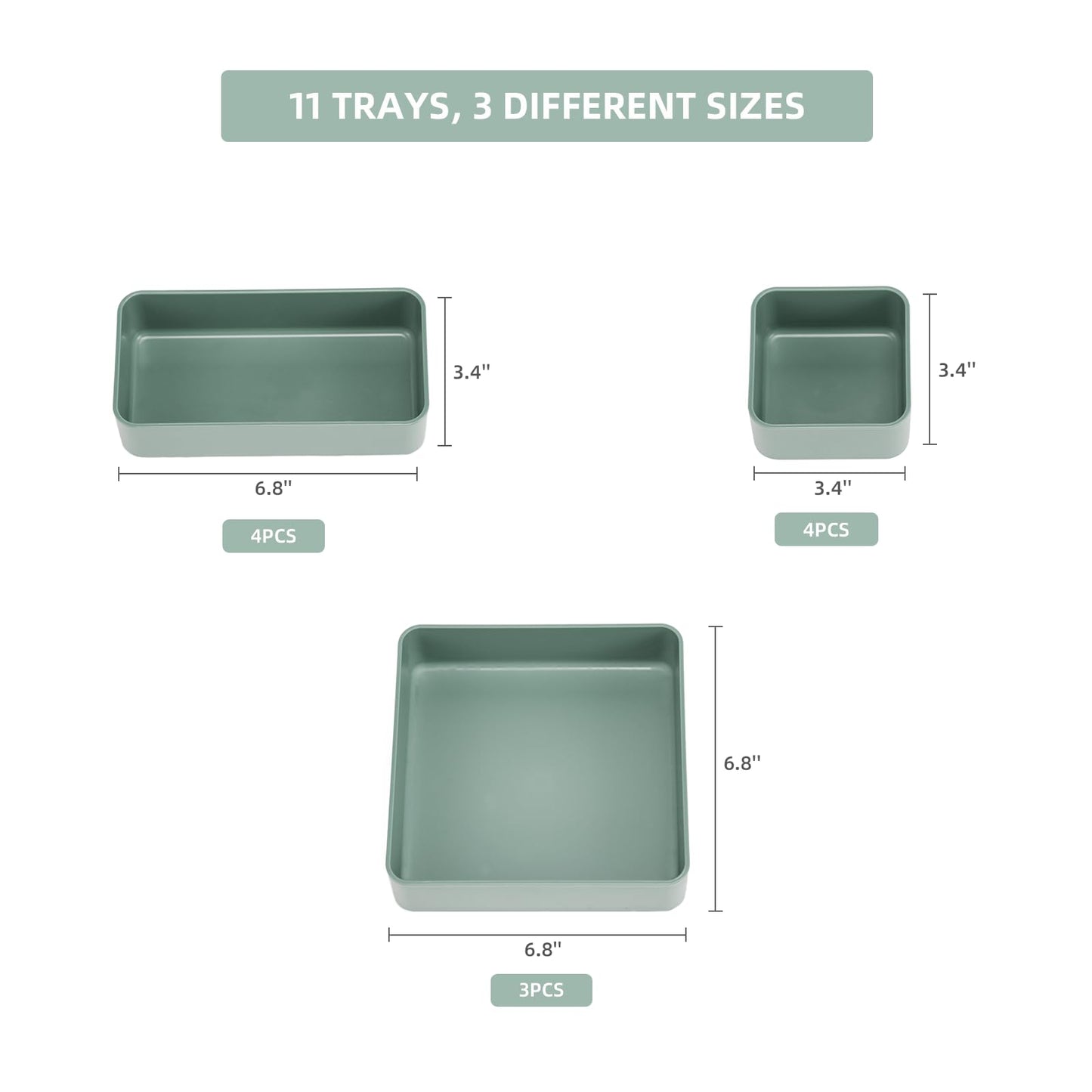 CHANCETSUI 11-Piece Stackable Drawer Organizer Set, Multi-size Desk Drawer Organizer Trays Vanity Storage Bins for Storing Makeup, Stationery, Utensils in Bathroom Dresser, Office and Kitchen