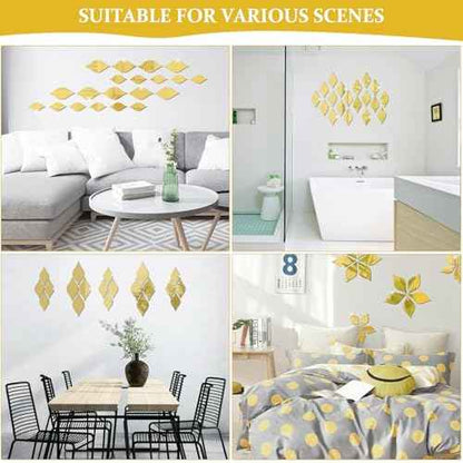 DARENYI 20Pcs Gold Teardop Mirror Wall Stickers Shatterproof Acrylic Mirror Tiles Self Adhesive Wall Decor Decals for Living Room, Bathroom, Bedroom, TV Background, Entryway Decor