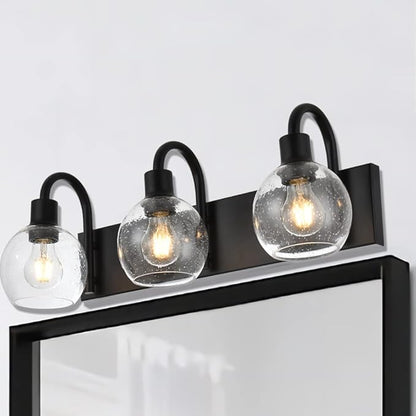 3-Lights Vanity Lights Globe Glass Rustic Bathroom Light Fixtures for Over Mirror Kitchen with Seeded Lampshades