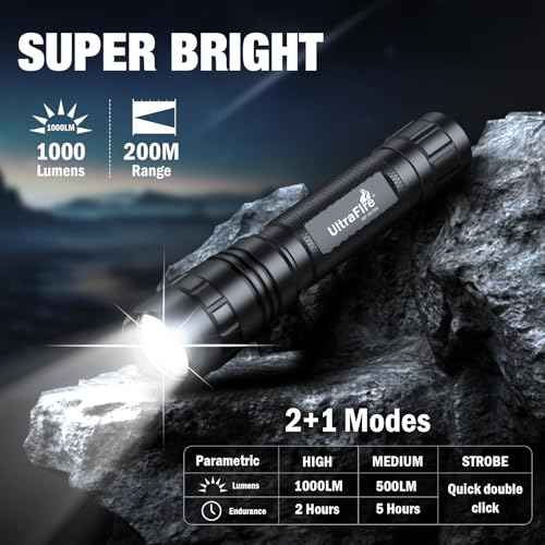 ULTRAFIRE Tactical Flashlight with Holster for Duty Belt, 1000 High Lumen Police Flashlight with Belt Holster, Rechargeable Law Enforcement Flashlight, 3 Modes Security Flashlights WF-501BX