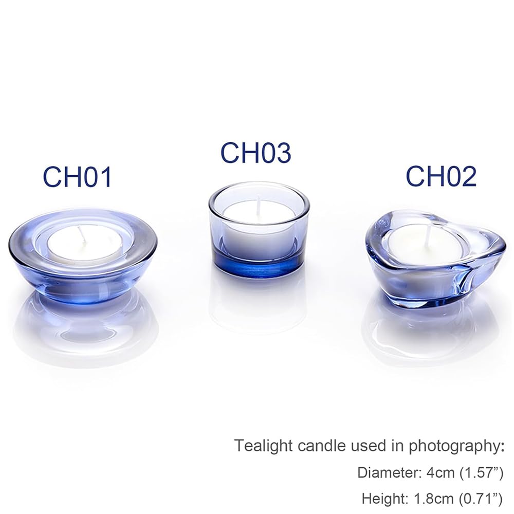 Elivia Blue Tealight Candle Holders - Set of 12, Heart-Shaped Chunky Glass Candle Holder, 2.9" Diameter - CH02 - Water Blue