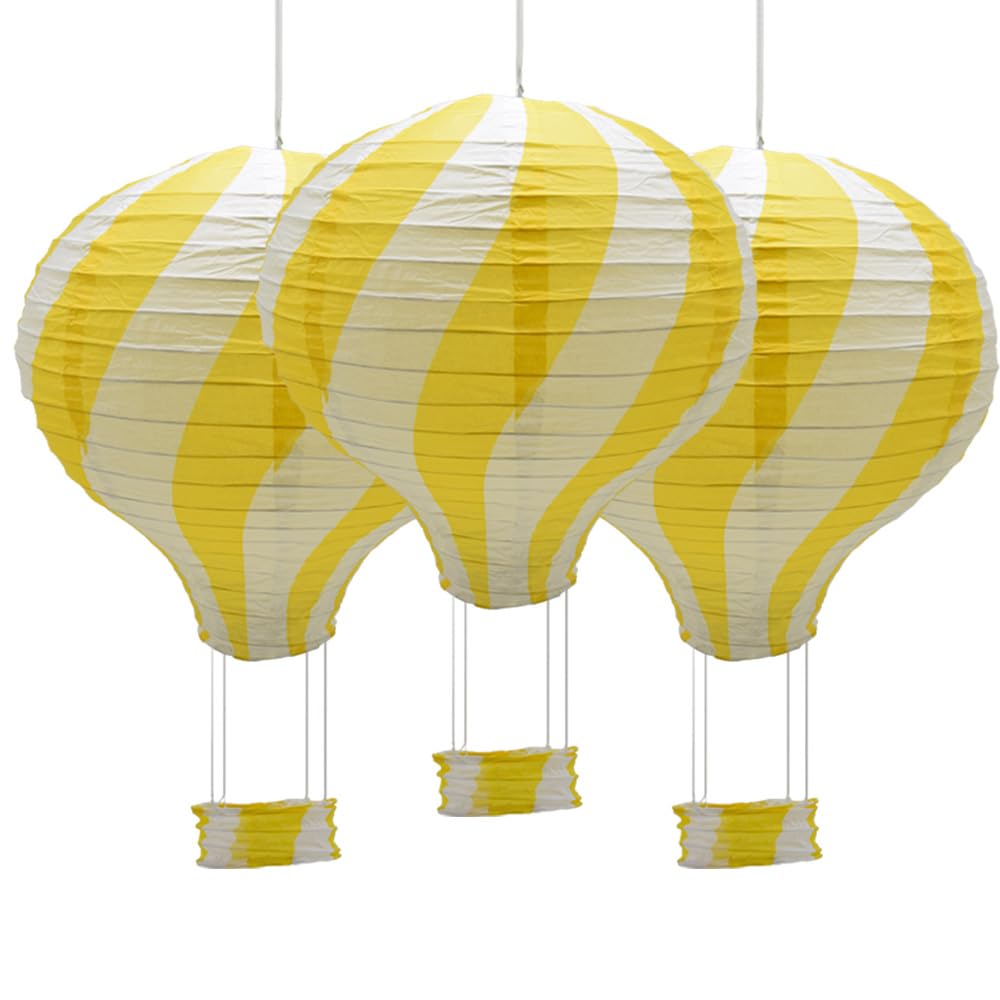 Ruidee 3 Pieces Hanging Hot Air Balloon Paper Lanterns 12 inch Paper Lanterns Set Decoration Ball Lamps for Wedding, Birthday, Anniversary, Christmas (Yellow)