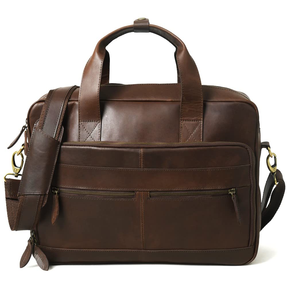 Gratlin Full Grain Buffalo Leather Briefcase For Men | Handcrafted Genuine Leather Messenger Bag for Men & Women | Brown Leather Laptop Bag for Men | Best Leather Bag Satchel Computer Case in 16 Inch
