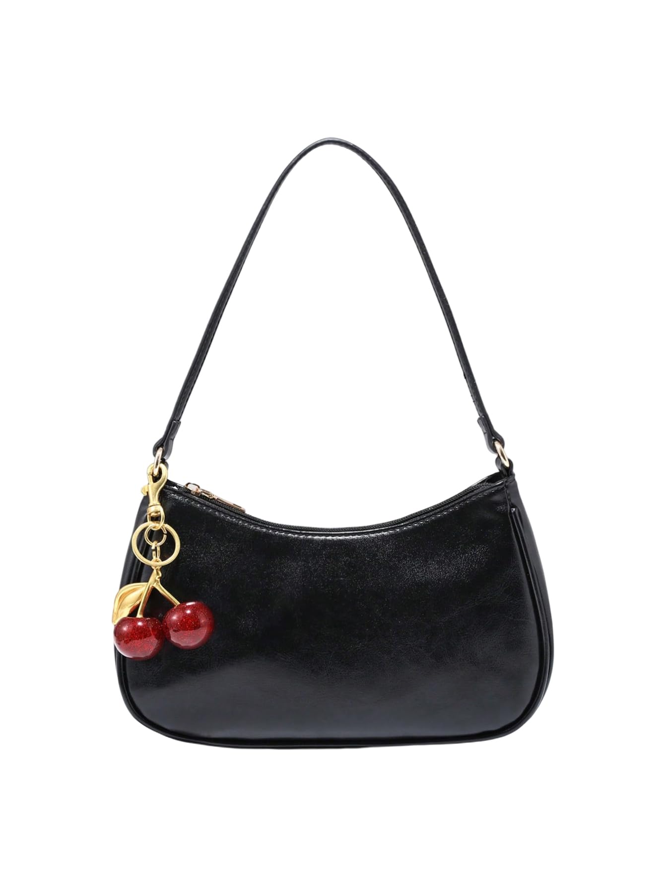 RoseSeek Women's PU Leather Shoulder Bag Zipper Top Shoulder Purse Cute Underarm Bag Black one_size
