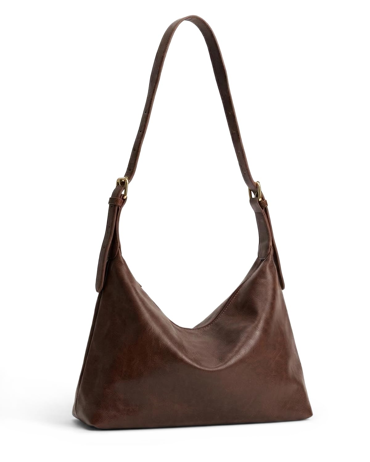Hobo Bag for Women - Slouchy Shoulder Bag - Soft Vintage Purse - Adjustable Straps Crossbody Vegan Leather - Dark Brown