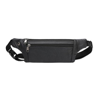 YRMLYMOP Leather Belt Bag,Black Belt Bag Mens Fanny Pack Crossbody 3-Zipper Pockets Phone Bag Fits All Phones Wallet Keys, Casual Hands-Free Waist Pack For Travel Workout Running Gifts