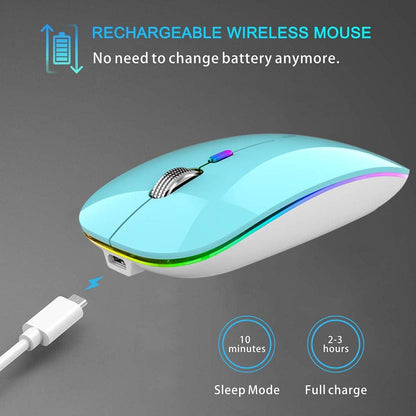 TENMOS Wireless Bluetooth Mouse, LED Slim (Bluetooth 5.1/5.0 + USB) 2.4GHz Rechargeable Silent Bluetooth Wireless Mouse with Type C Adapter for Laptop/MacBook/iPad OS 13 and Above (Matte Black)