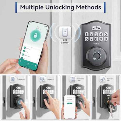 Fingerprint Door Lock, Keyless Entry Door Lock with App Control, Electronic Keypad Deadbolt for Front Door, Anti-Peeking Password, Auto-Lock Smart Door Locks, Easy Install