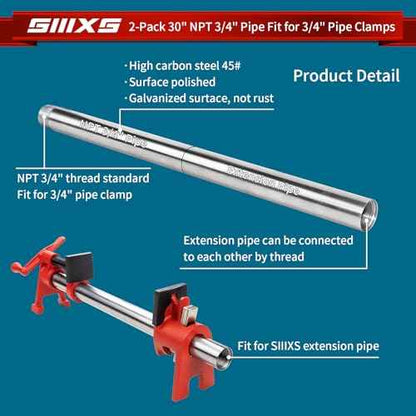 2-Pack 3/4"X30" Heavy Duty Metal Pipe with stardard NPT 3/4" thread Fit for Pipe Clamps