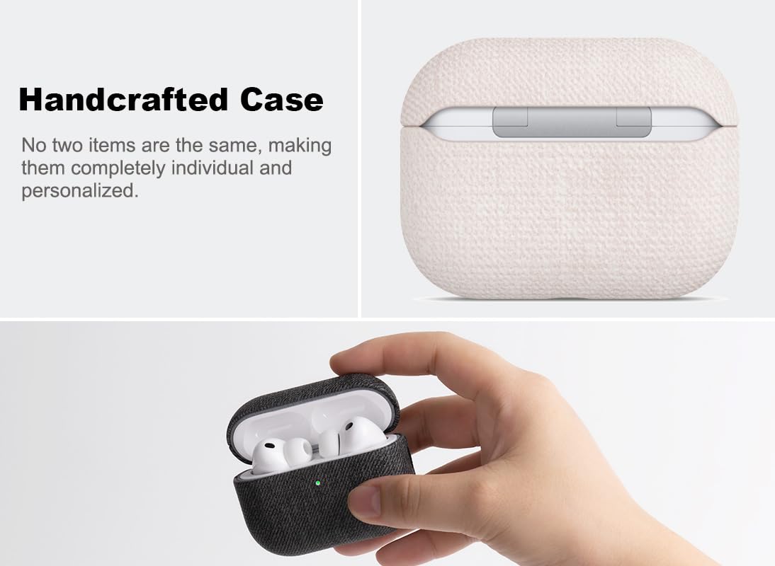 Haobobro Handmade Case - for AirPods Pro 2 Case Cover - Selected Skin-Friendly Vegan Leather, Woolen Fabric Cloth Style, Drop Protective Hard Cover for AirPods Pro 2nd Generation Earbuds - White