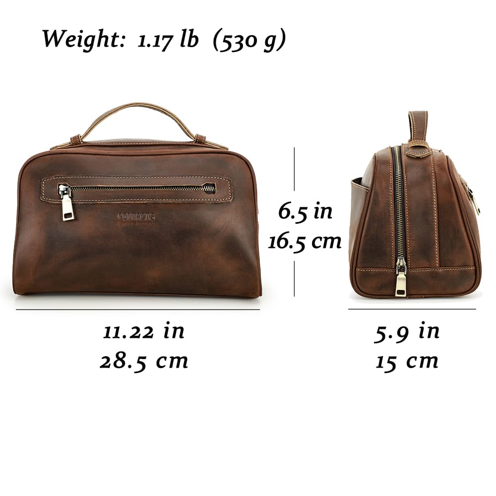 Contacts Full Grain Leather Travel Toiletry Bag for Men Wash Bag Bathroom Shaving Dopp Kit Toiletries Organizer Vintage Cosmetic Bag