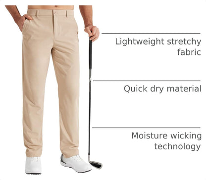 Libin Men's All Day Comfy Golf Pants Work Dress Pants 34" Quick Dry Lightweight Business Casual Trousers for Men with Pockets, Khaki, 42W x 34L