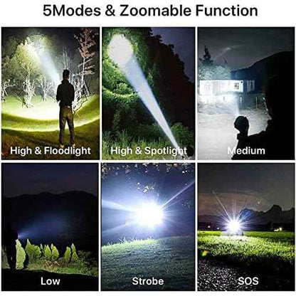 Rechargeable Flashlights High Lumens, 90000 Lumens Super Bright LED Flash Light, 5 Modes, IPX5 Waterproof Handheld Flash Light for Home, Emergencies, Camping