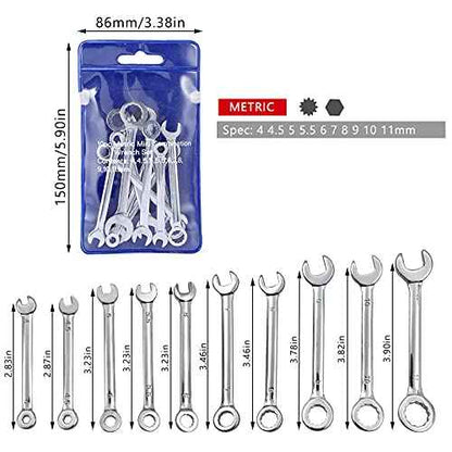 Mini Wrench Set Open End Wrench Combination Wrench Sets With Chain Ring Metric Type Wrenches (10pcs)