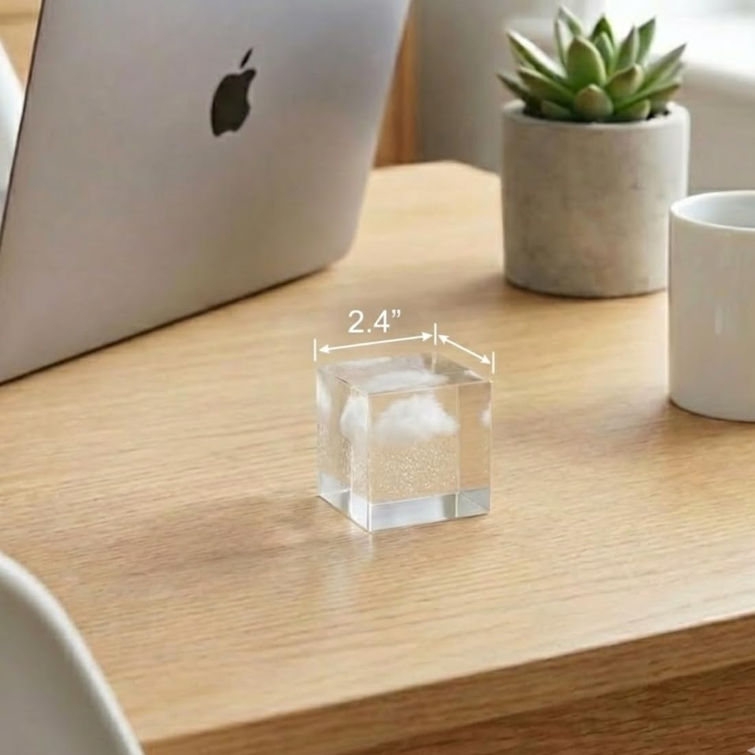 VOXTURA Small Decorative Paper Weight - Aesthetic Cute Crystal for Desk Shelf Sitter Zen Office Decor - Rain Cloud Cube, Stress Relief Gifts for Coworkers (2.4")
