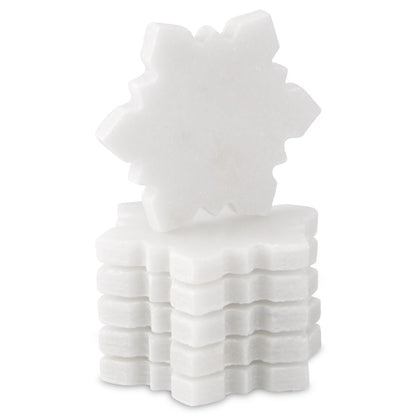 Marble Coasters Set of 6-4 Inch Snowflake Design White Natural Stone Drink Coasters, Modern Luxury Outdoor Cup Coaster Table Protection for Coffee Tab (6, 4 Inch) (6, White, Snowflake)