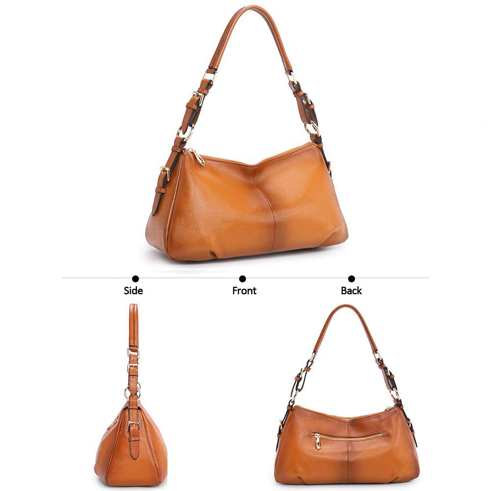 Kattee Soft Leather Hobo Handbags for Women, Genuine Top Handle Vintage Shoulder Purses (Brown)