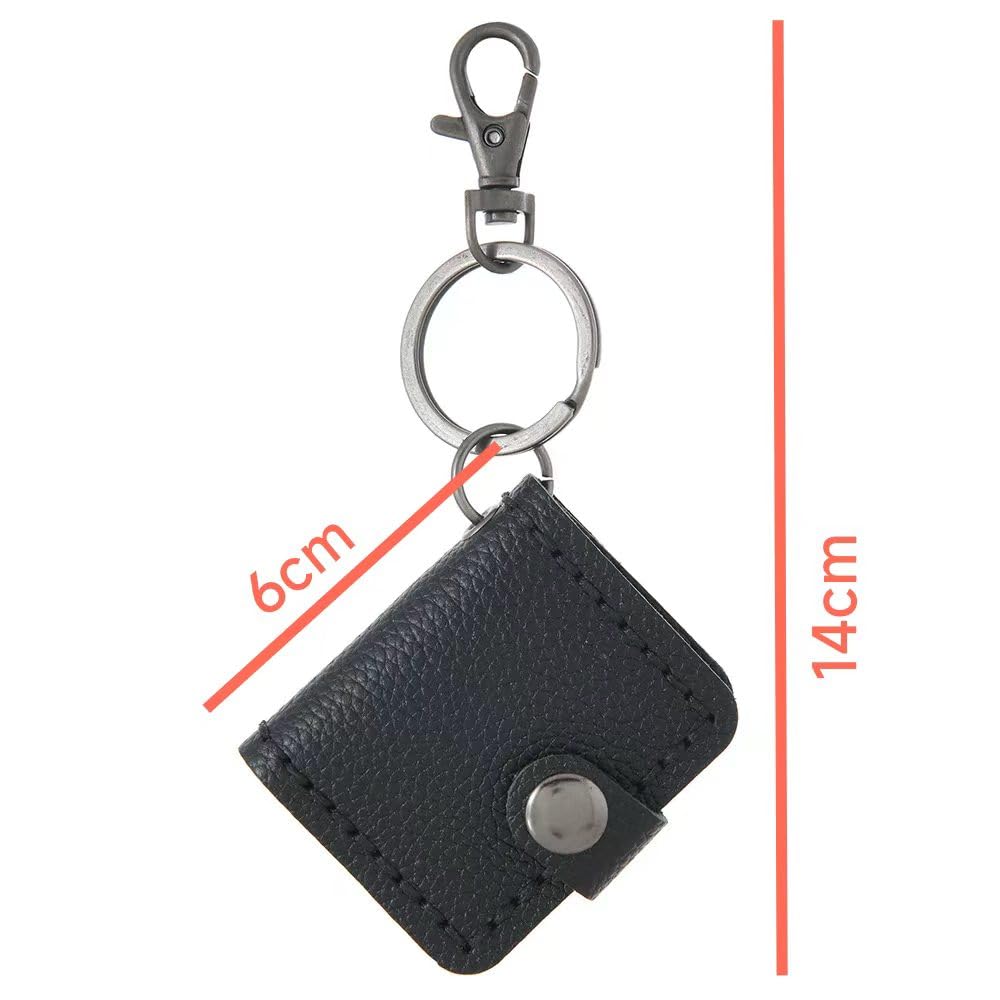 Mini Genuine Leather Photo Card Holder Keychain, Vintage Key Ring Charm with Lobster Clasp for Men Women (Black)