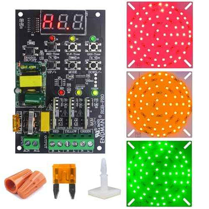 Traffic Light Controller Sequencer with Led Light 3 Color with 39+ Sequences, 3 Channel 80VAC-260VAC, LED Display, (LED Board High Luminance + Controller)