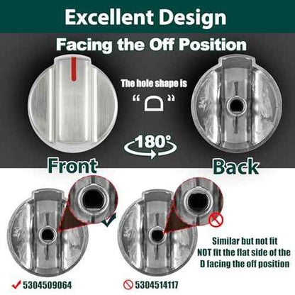 Stainless Steel 5304509064 Stove Knobs Replacement Parts for Frigidaire Gallery Oven Gas Stove Range 5304509929 Stove Top GCRG3060AFC Metal Silver Surface Burner Control Knobs 5 Pcs