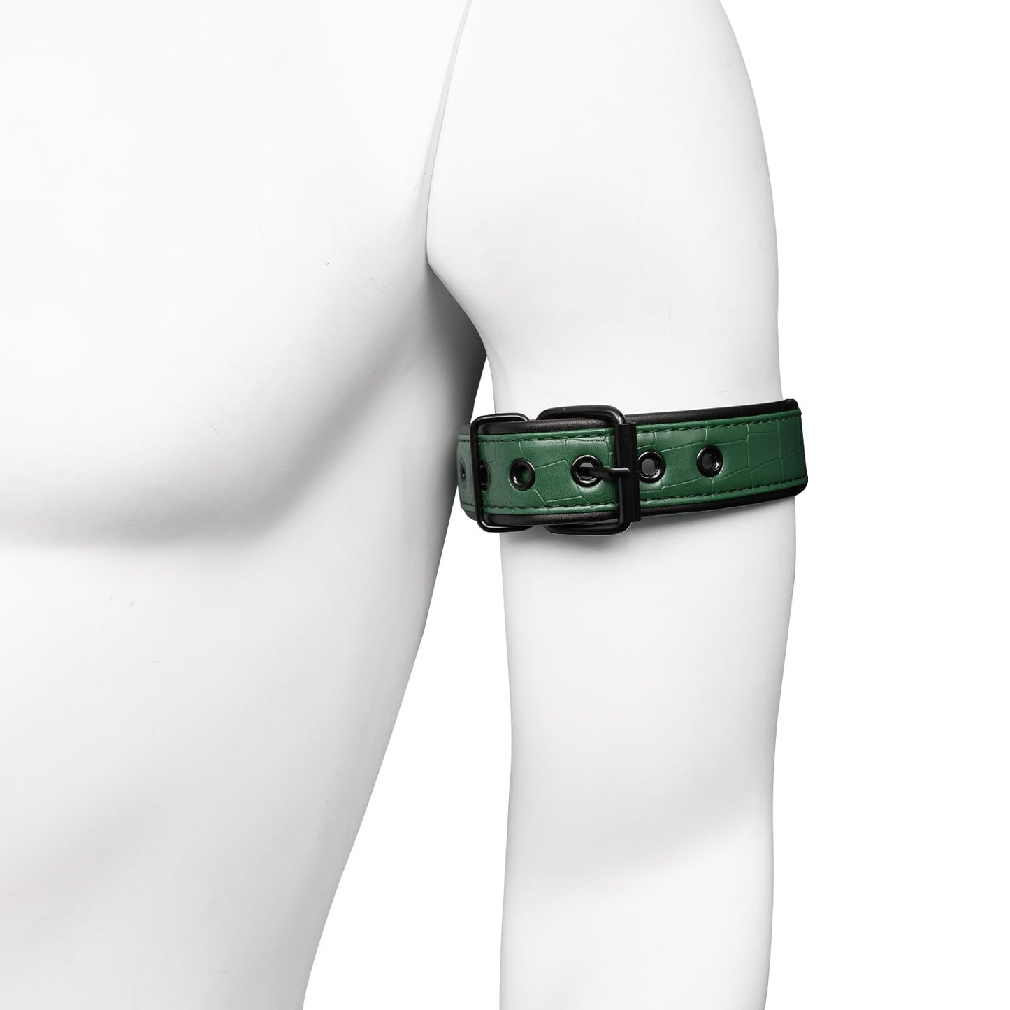 ZZRBVFH Men's PU Leather Armbands, 1 Pair Adjustable Buckle Bicep Straps for Harness Apparel Belt (Green)