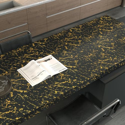 LACHEERY Luxury Black and Gold Wallpaper Peel and Stick Modern Marble Wallpaper for Walls Countertops Waterproof Contact Paper Black Marble Countertop Peel and Stick Removable Wall Paper 15.8"x80"