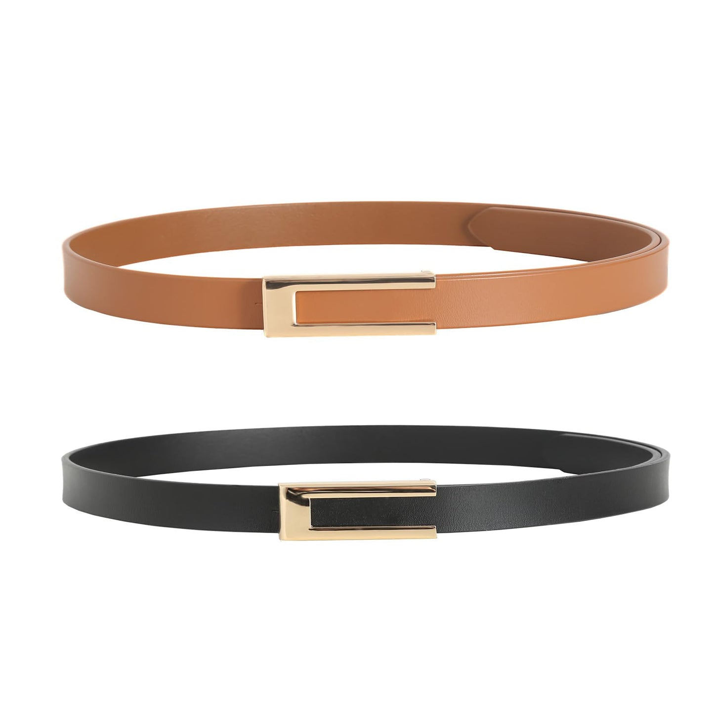 YooAi Womens Leather Belt Skinny Waist Belt for Dresses Jeans Pants with Gold Buckle Black+Brown 105