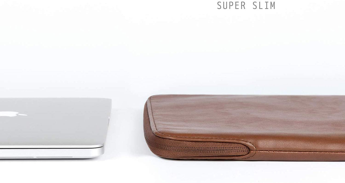 Comfyable Slim Protective Laptop Sleeve 14 Inch Snugly Compatible with MacBook Pro 14-inch M5 M4 M3 M2 M1 Pro/Max 2026-2021, PU Leather Bag Waterproof Cover Notebook Computer Case for Mac, Brown