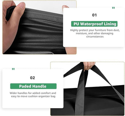 Cushion Storage Bag 420D Waterproof 68" Rectangular Outdoor Patio Cushion Storage Bags — Outdoor Cushions Storage Bag with Zipper and Handles Extra Large Storage Bags 68" L x 29" H x 20" W Black
