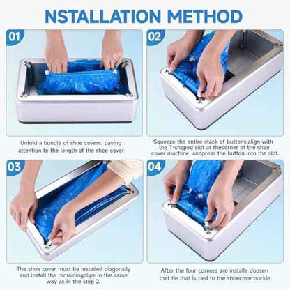 Shoe Covers Dispenser with 200pcs Shoe Cover Disposable Non Slip,Automatic Shoe Covers Dispenser with 200 PCS Disposable Shoe Covers for Home, Office, Supermarket, Factory, Lab (Silver)