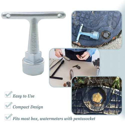 Folde Water Meter Wrench & Curb Stop Wrench For Pentagon Curb Boxes, Water Meter Cover Key