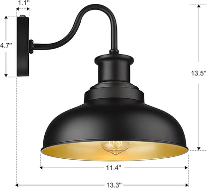 Dusk to Dawn Outdoor Gooseneck Barn Lights Outdoor Wall Sconces Farmhouse Exterior Wall Mount Light Vintage Outside Lighting Fixture Industrial Black Lanterns for Porch Garage Shed Patio, 4 Pack