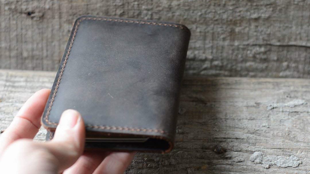 Handmade Distressed Men's Minimalist Leather Wallet Card Holder Wallets for Gifts Dark Brown style1