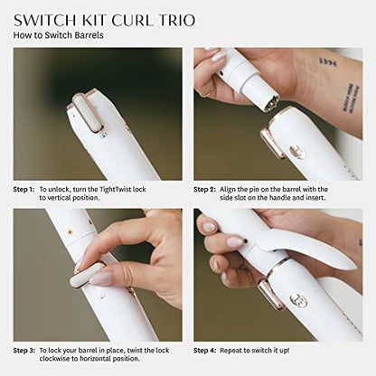T3 Switch Kit Professional Ionic Interchangeable Curling Iron with 3 Ceramic Clip & Wand Long Barrels for Curling and Waving, 9 Adjustable Heat Settings & Ion Generator, White/Rose Gold