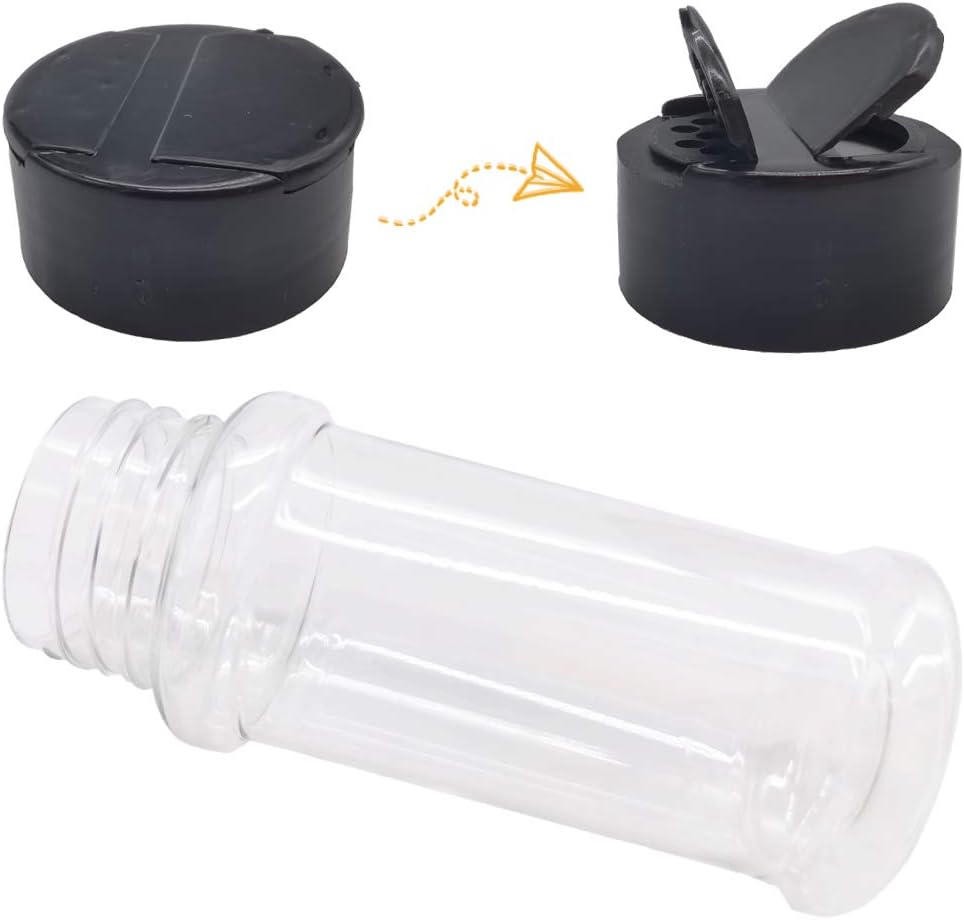 OJYUDD 16 Pack 3.4oz/100ml Plastic Spice Bottles Set,Empty Seasoning Containers with Black Cap,Clear Reusable Containers Jars for Spice,Herbs,Powders,Glitters