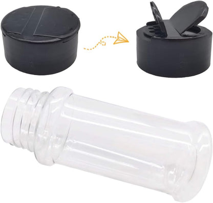 OJYUDD 16 Pack 3.4oz/100ml Plastic Spice Bottles Set,Empty Seasoning Containers with Black Cap,Clear Reusable Containers Jars for Spice,Herbs,Powders,Glitters