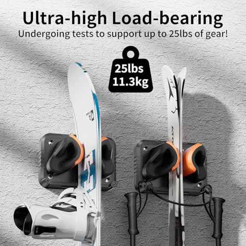 Ski Rack 1Pack, Ski/Snowboard Wall Mount, Skateboard Wall Mount, Fits Any Ski/Snowboard, Holds Up to 25lbs, Winter Gear Organizer, Vertical Ski Storage Rack for Home & Garage