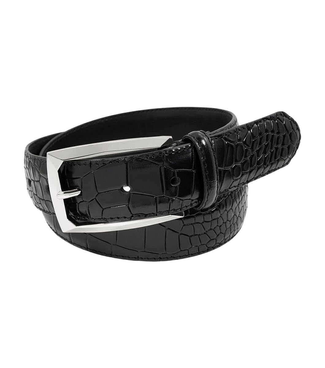 Stacy Adams Leather Dress Belt for Dickinson Oxford, Suits, Pants, Classic, Formal, Business, Work, Smooth Edge, Croco, Ozzie Croc Black, 36