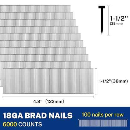WORKPRO 1-1/2" 18 Gauge Brad Nails, 6000 Count Universal Brad Nails for Pneumatic, Electric Brad Nailer