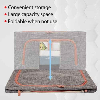 3 Pack 22L Foldable Clothes Storage Bins Box Stackable Steel Frame Closet Containers Organizer with Clear Windows Linen Fabric Bags for Beddings/Quilt