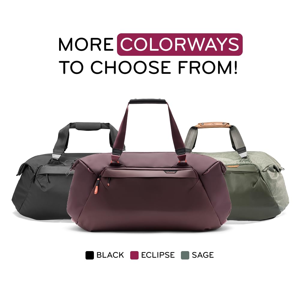 Peak Design Travel Duffel 35L, Eclipse, Weatherproof, Extra-Wide Zip, 4 External Pockets, Fits Packing & Camera Cubes, Ideal Weekend Bag, Versatile Duffel for Travel & Everyday Use