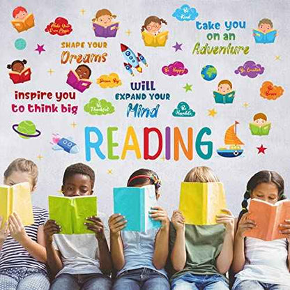 Leinuosen Kids Wall Decals Classroom Colorful Inspirational Decals Daycare Playroom Wall Decor Motivational Positive Saying Sticker(Reading)
