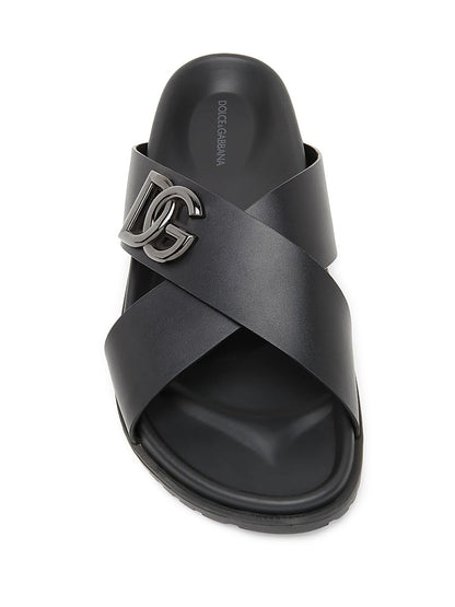Dolce&Gabbana, Crossed Strap Leather Sandals, 43 (10 US/9 UK), Nero