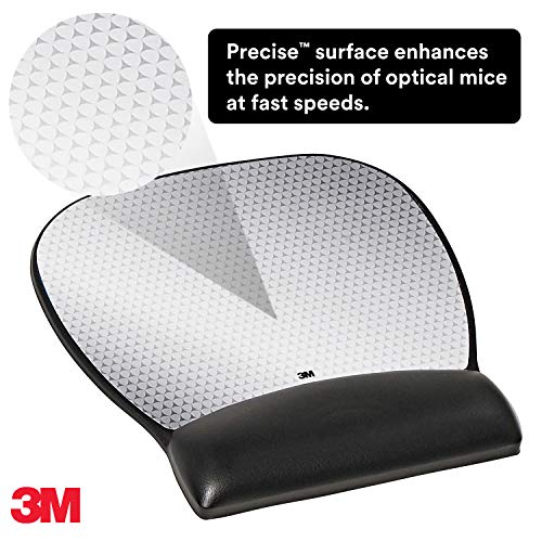 3M Precise Mouse Pad with Wrist Rest, Soothing Comfort with Durable, Easy-to-Clean Leatherette Cover, Optical Mouse Performance, 9.2 in x 8.7 in, Black (MW310LE)