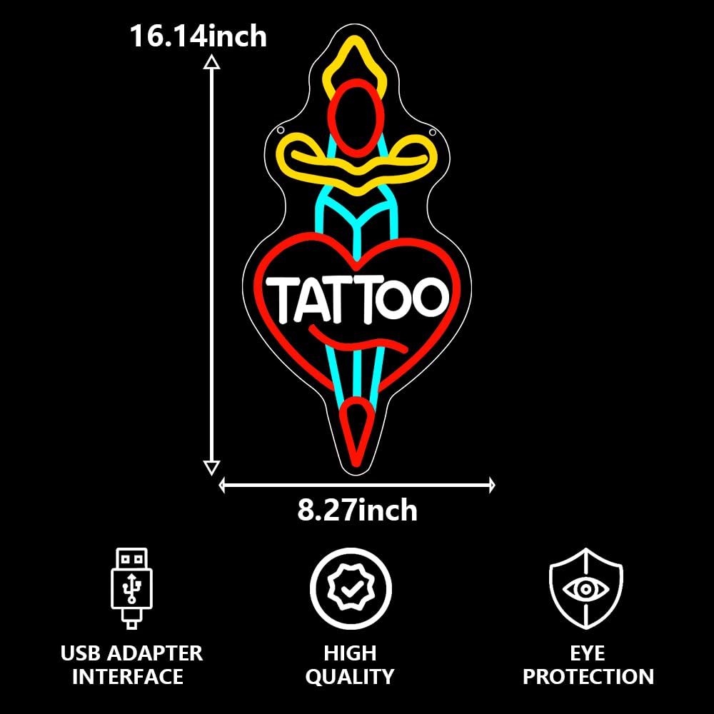 RuCvixkt Tattoo Neon Sign for Wall Decor, Neon Light for Tattoo Studio Room Salon Business, USB Powered Sign for Bedroom Boy Girl Tattoo Lovers