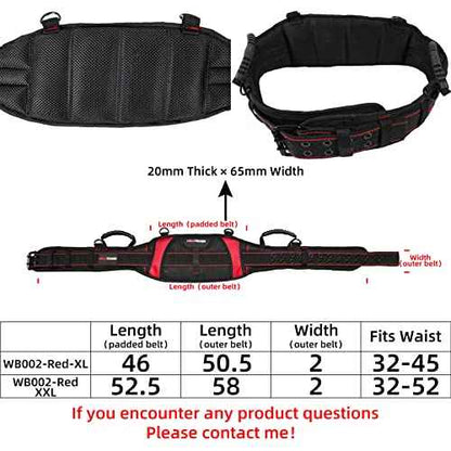 MELOTOUGH Padded work belt Comfortable Tool Belt with D rings£¬Heavy Duty Work Belts with handle strap for electrical,construction,plumber,carpenter (XXL)