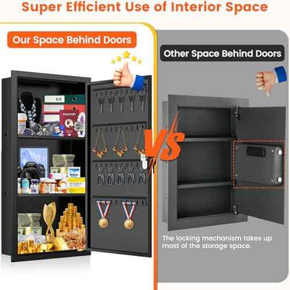 25.6" Tall Wall Safes Between the Studs with 2 Removable Shelf, Lockable Hidden Safe Box with 40 Hooks for Keys Jewellery, In Wall Safe for Money Medicines Valuables